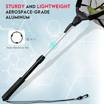 Black Paw Floating Fishing Net Foldable Telescopic Fish Landing Net with Built in Length Scale Rubber Coated for Kayak, Fly, Trout - color: C2:16" Hoop Size Black (Telescopic Pole)