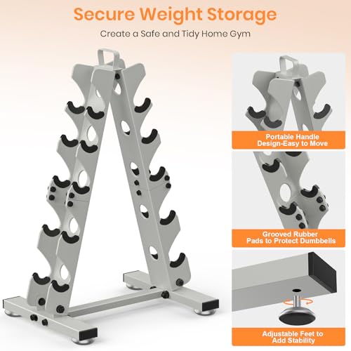 TomCare 6-Tier|5-Tier|4-Tier|2-Tier Dumbbell Rack Stand Only for Home Gym | Stable A-Frame, Fits 5–35 lb Dumbbells, Protective Padded Cradles, Adjustable Feet, Easy-Carry Handle (Stand Only) - color: Dark Gray, size: 5 Tier