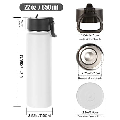 Volhoply Insulated Water Bottles with Straw Bulk 4 Pack, Not Suitable for Sublimation, 22 oz Stainless Steel Double Walled Vacuum Sports Bottle with Handle Lid,(White,4 Set) - color: White