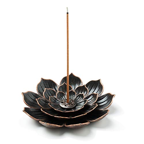 GARMOLY Incense Burner, Incense Holder for Sticks, Brass Lotus Incense Stick Holder and Detachable Ash Catcher - size: Standard