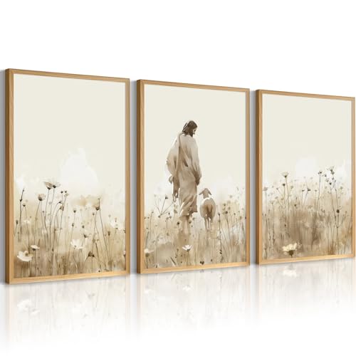 Jesus Leaves the 99 Sheep Wall Art Christian Canvas Poster Jesus and Lamb Wall Decor Religious Pictures Lost Sheep Painting God Christ Painting Artwork for Bedroom Living Room 12x16x3 Inch Unframed - color: Jesus Sheep Prints, size: 12"x16" Unframed