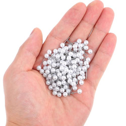 150 Pcs Pearl Push Pins,Pearl Pins for Bouquets Pearls Head Short Straight Pin Decorative Sewing Pin for Fabric Craft Wedding Holiday DIY Accessories(0.6 Inch)