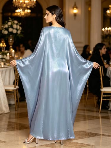 Shinsto Women Satin Prayer Dress Kaftan Robe Musulmane Femme Flashy Gown Luxury Party Wear Nightclub Outfit - color: Green, size: 1