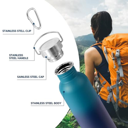 Volhoply 26oz Uninsulated Single Walled Water Bottle, Stainless Steel Reusable Water Bottles with Handle & Carabiner, BPA Free Wide Mouth Water Bottles for Gym Sports Camping（Dark Night,1） - color: Dark Night