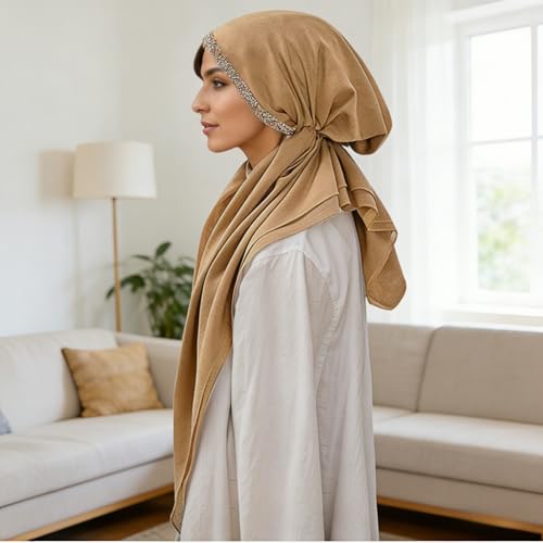 Instant Hijab for Women: Hijab Scarf, Hijabs for Women Muslim, Muslim Head Scarf, Easy Slip on - color: Camel