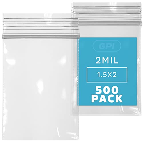 Clear Plastic Resealable Zip Bags - Bulk GPI Pack of 500 1.5" x 2" 2 Mil Thick Strong & Durable Poly Baggies with Resealable Zip Top Lock for Travel, Storage, Packaging & Shipping. - color: 500, size: 1.5" x 2"