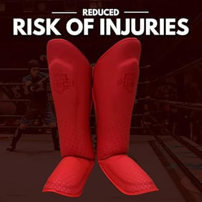 Martial Arts Shin Guards, Leg Protection for MMA, Kickboxing Training Instep Protection, Muay Thai Martial Arts Sparring Training Gear - color: RED, size: Medium