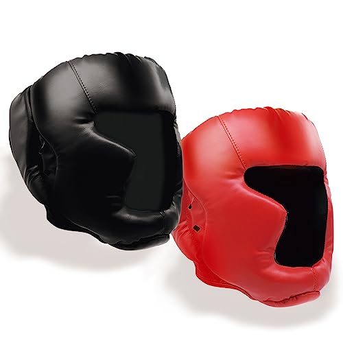 2 Pack Boxing Headgear Equipment for Taekwondo, Sparring, MMA, Muay Thai - Safety Helmet Protective Gear for Men Women Beginners - color: Black,Red