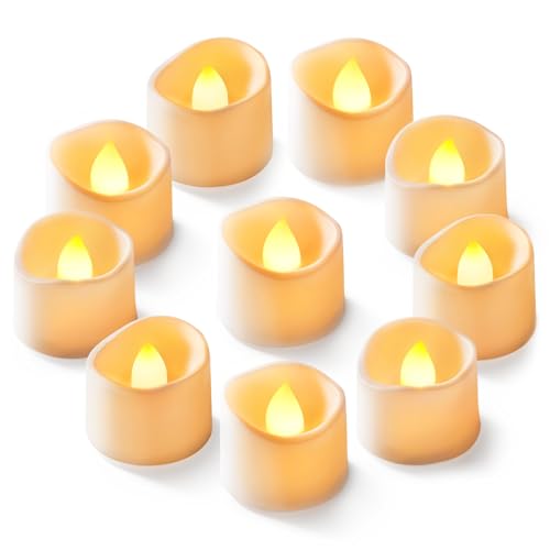 Homemory 12-Pack Flameless LED Tea Lights Candles Battery Operated, 200+Hour Fake Electric Candles TeaLights for Votive, Aniversary, Wedding Centerpiece Table Decor, Funeral, Halloween, Christmas - color: Bright Amber Glow – White Body, size: Pack of 12