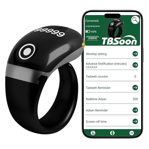 Lightweight Tasbih Smart Ring, Tasbeeh Counters,Prayer Direction Indicator Guide,5 Azan Alarm Clock,Forgiveness,Electronic Rosary,Eid al-Fitr Eid al-Adha Ramadan Gift for men women-Grey Pro with APP - style: Grey Pro