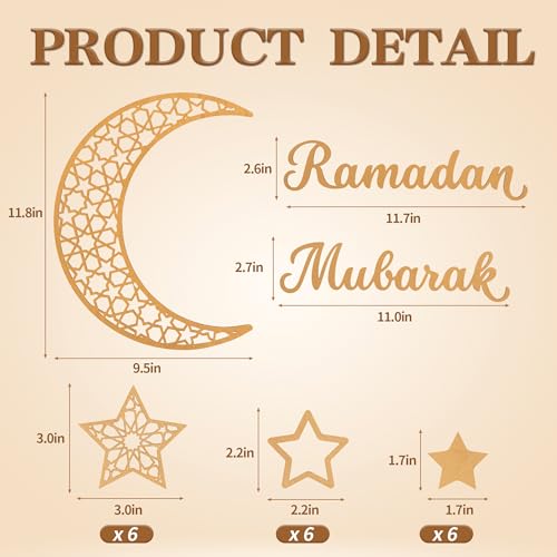 Rmeosye Ramadan Mubarak Wall Decor Set, Moon and Star Islamic Wooden Wall Art Sign for Ramadan Eid Decorations, Muslim Home Decor for Living Room, Bedroom, or Prayer Space