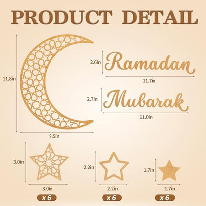 Rmeosye Ramadan Mubarak Wall Decor Set, Moon and Star Islamic Wooden Wall Art Sign for Ramadan Eid Decorations, Muslim Home Decor for Living Room, Bedroom, or Prayer Space