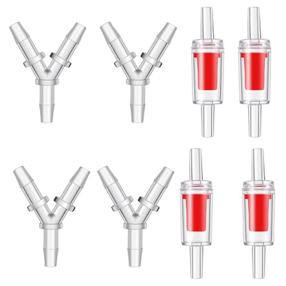8Pcs Y Shape Aquarium Air Tubing Connectors, Check Valve for 3/16"Hose | 8Pcs Y-shape air connectors,4 check valves+4 tees.PP plastic,anti-shedding barbs,4.8mm fits 3/16" hose.For aquarium air pumps