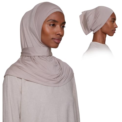 Slip-on Instant Premium Jersey Hijab with Undercap - Buttery Soft, Lightweight Hijab with Innovative Tie-Back Design - color: Mink