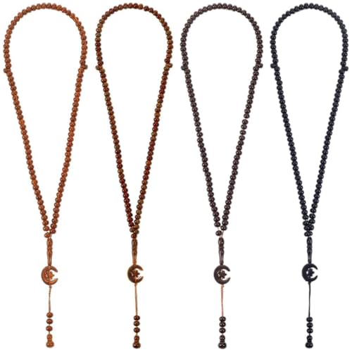 PH PandaHall 4pcs Prayer Beads Bracelet Muslim Tasbih 99 Beads Acrylic Islam Prayer Tasbih 8mm Rosary Muslim Misbaha Tasbeeh Bracelet with Moon Star Pendants for Men Women, 4 Colors