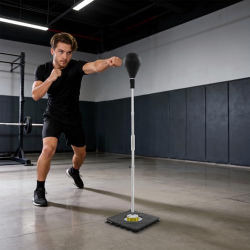 Reflex Speed Punching Bag with Stand, Height Adjustable Suction Cup Base Boxing Training Ball, Free Standing Speed Reflex Bag for Adults Teens, Home Gym Fitness Stress Relief