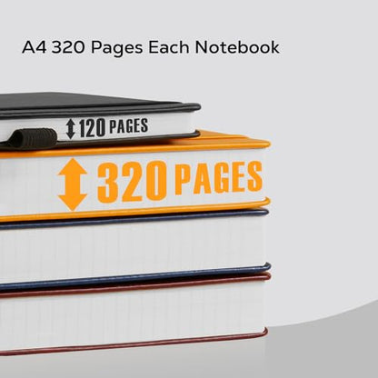 FOCUS DAY Notebooks College Ruled, A4 (8.5 x 11) Large Notebook Journal with 100GSM Lined Paper, Hardcover Leather Journaling Notebooks for Women & Men, 320 Pages, Big Black Notebook - color: 2.Black, size: A4