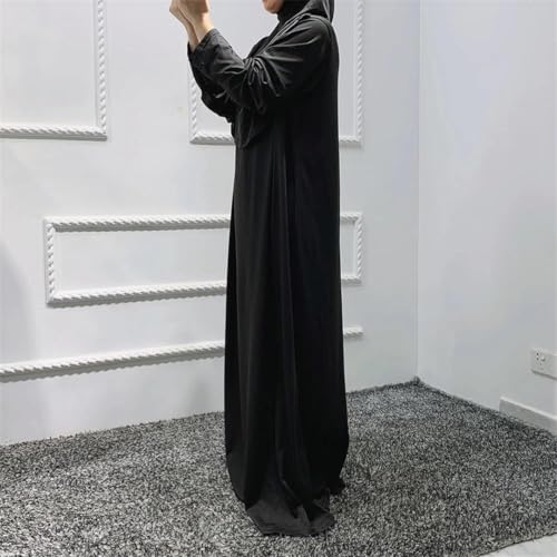 Hooded Muslim Hijab Dress For Women Full Cover Prayer Garment Long Ramadan Modest Maxi Gown - color: Dark Blue