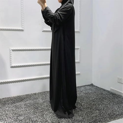 Hooded Muslim Hijab Dress For Women Full Cover Prayer Garment Long Ramadan Modest Maxi Gown - color: Pnnrk