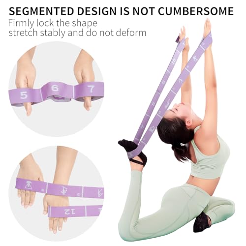 Yoga Strap with 10/12 Loops - Multi-Functional Stretch Band for Pilates, Dance, Gymnastics, Physical Therapy, Flexibility & Resistance Training, Ballet, Latin Workouts - color: Purple