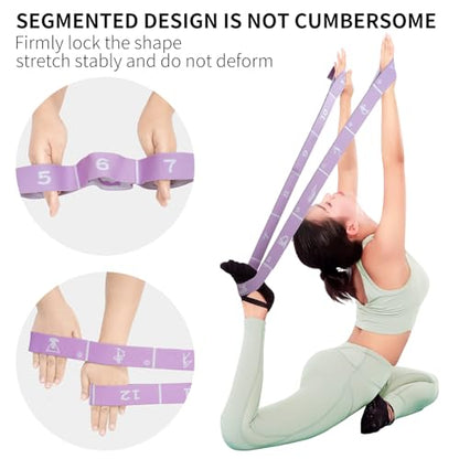 Yoga Strap with 10/12 Loops - Multi-Functional Stretch Band for Pilates, Dance, Gymnastics, Physical Therapy, Flexibility & Resistance Training, Ballet, Latin Workouts - color: Purple