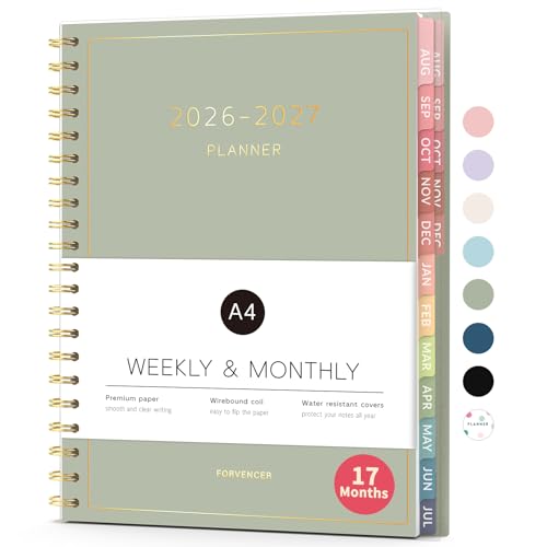 Aug 2026 - Dec 2027 Planner, Forvencer 17 Month Academic Planner 2026-2027, 8.5" x 11", Calendar Planner Weekly and Monthly, Daily Agenda Book, College School Supplies for Student Teacher, A4, Green - color: Green, size: 8.5" x 11"
