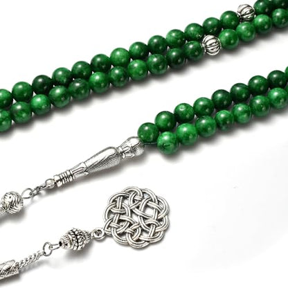 Premium Tasbih, Muslim Prayer Beads, 99 Beads (8mm), Green Chalcedony, Unisex, 22 Inches