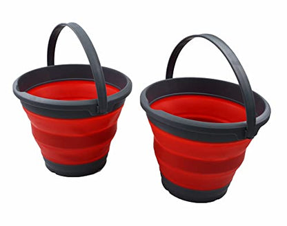 SAMMART 5.5L (1.4 Gallon) Collapsible Plastic Bucket - Foldable Round Tub - Portable Fishing Water Pail - Space Saving Outdoor Waterpot (Grey/Crimson (Set of 2)) - color: Grey/Crimson (Set of 2)