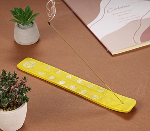 Bless-International Traditional-Handmade-Burner Wooden-Incense-Stick-Holder Ash-Catcher-Stand for-Aromatherapy-Meditation-Yoga (Positivity Yellow) 10 Inches, Pack of 1 - color: Positivity Yellow,10 Inch, size: One Holder