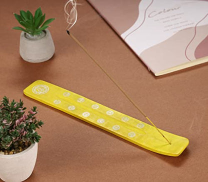Bless-International Traditional-Handmade-Burner Wooden-Incense-Stick-Holder Ash-Catcher-Stand for-Aromatherapy-Meditation-Yoga (Positivity Yellow) 10 Inches, Pack of 2 - color: Positivity Yellow,10 Inch, size: Two Holders