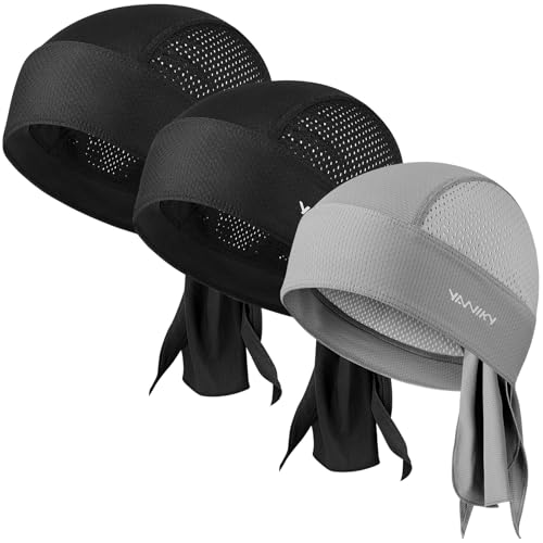 YANIKY Do rag Bandanas for Men, Breathable Skull Caps Dew Rags for Women - color: Black+black+grey