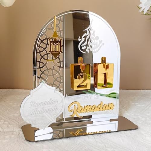 Ramadan Advent Calendar Acrylic Countdown Calendar Decorations Muslim Table Desk Indoor Decor for Home, 30 Days Til Eid, Ramadan Gift for Children, Ramadan and Eid Decor