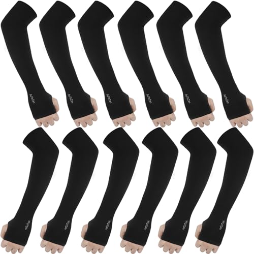 Sun Sleeves for Men Women with Thumb Hole, 6 Pairs Black | UV Protection SPF UPF50+, Keep you Cooling in Summer