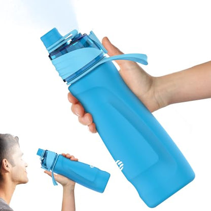 Misting Water Bottle, 24oz Insulated Water Bottle, 2-in-1 Mist & Sip Stainless Steel Water Bottles, Sports Water Bottle for Hiking, Running, Gym - color: Lake Blue