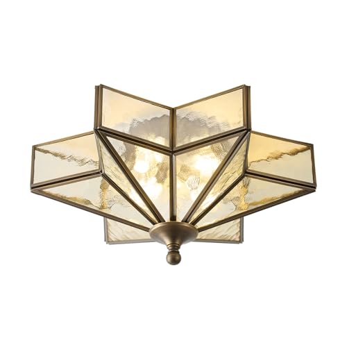 Star Vintage Bronze Ceiling Light - 12.2 In Black Flush Mount Fixture - color: Bronze(Black)-Embossed Glass, size: 12.2 Inches