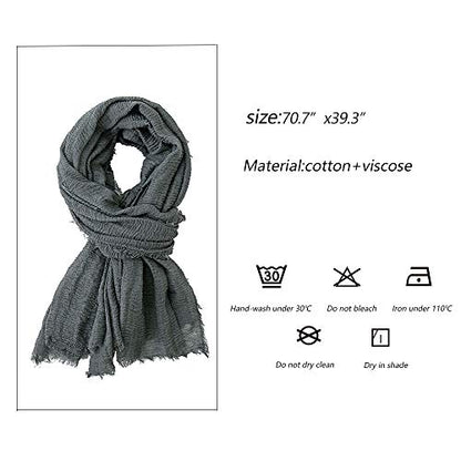 EVQ 여성용 부드러운 면 헴프 스카프 랩 롱 히잡 스카프 - color: 다크 브라운+다크 그레이+네이비 블루