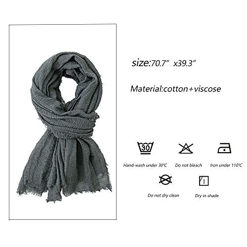 EVQ Soft Cotton Hemp Scarf Wrap Long Hijab Scarves for Women - color: Dark Brown+dark Grey+navy Blue