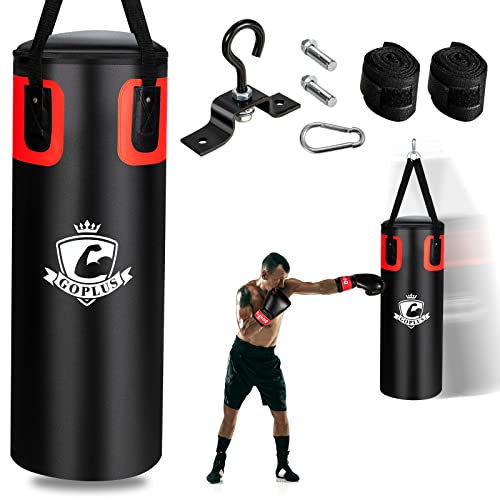 Goplus Punching Bag for Adults, 56 lbs Heavy Hanging Boxing Bag Set with 12 OZ Punching Gloves & Hand Wraps, Filled Kickboxing Bag Perfect for MMA, Muay Thai, Karate, Taekwondo Home Gym Training