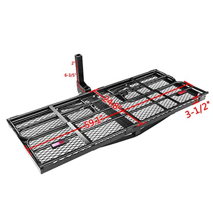 500 Lbs Heavy Duty Hitch Mount Cargo Carrier 60" x 24" x 14.4" Folding Cargo Rack Rear Luggage Basket Fits 2" Receiver for Car SUV Camping Traveling