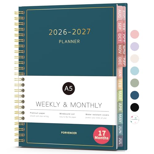 Aug 2026 - Dec 2027 Planner, Forvencer 17 Month Academic Planner 2026-2027, 6.3" x 8.4", Calendar Planner Weekly and Monthly, Daily Agenda Book, School Supplies for Student Teacher, A5, Navy Blue - color: Navy Blue, size: 6.3" X 8.4"