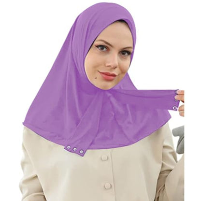 AIBEARTY Women Fashion Instant Muslim Turban Hijab with Snap Fastener Breathable Headscarf Bonnet Cap Turban Hat Shawl - color: Modal Purple-3 Buttons