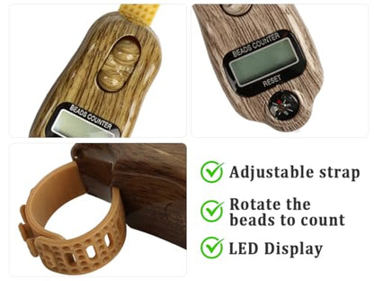 Digital Beads Counter, 3 Pieces Digital Tasbih Tally Counters, Digital-Counter with Compass, Resettable Finger Counter,Electronic Rotating Prayer Beads Counters,for Meditation,Muslim Prayer