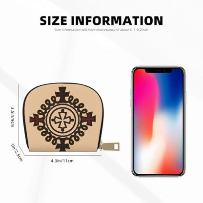 Ethiopian Cross RFID Blocking Semi Circle Card Holder PU Leather Zipper Wallet Pouch Keychain Bag for Women Men, Slim Small Credit Card Case Organizer with 12 Slots - color: Ethiopian Cross2