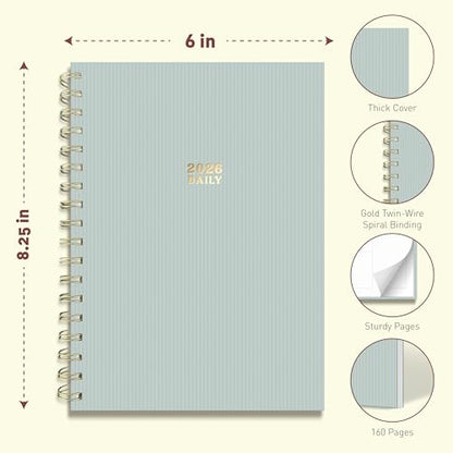 Sweetzer & Orange 2026 Planner – 6" x 8.25" Dated Daily, Weekly & Monthly Calendar Planner – January to December 2026 – Eucalyptus Design with Motivational Stickers, Gold Spiral & Sturdy Paper - color: Eucalyptus