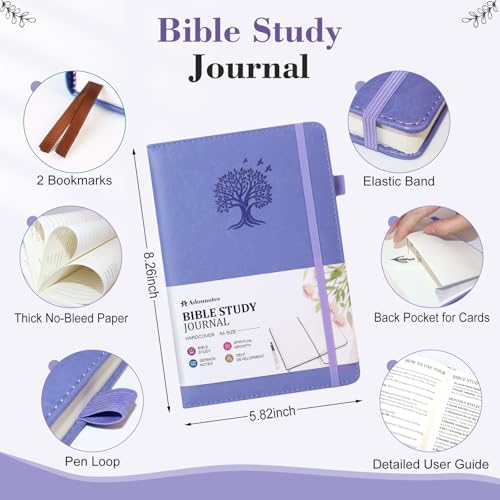 Leather Bible Study Journal Scripture Notebook - Christian Note Taking Kit with Guided Prompts - Inspirational Religious Gifts - Faith Based Stationery Supplies for Church Notes (Lavender) - color: Lavender