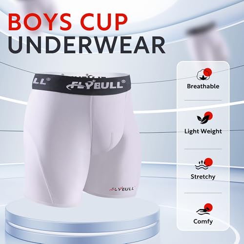 2-Pack Boys Cup Underwear Youth Boxer Briefs with 1 Protective Athletic Cup for Baseball, Football, Lacrosse - color: White, size: X-Large