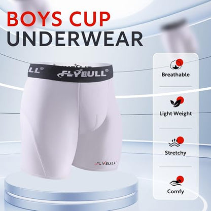 2-Pack Boys Cup Underwear Youth Boxer Briefs with 1 Protective Athletic Cup for Baseball, Football, Lacrosse - color: White, size: X-Large