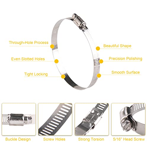 Winlong 8 Pack 4" Stainless Steel Hose Clamps, SAE 64 Worm Gear Drive Hose Clamps 2 1/2"- 4 1/2" (64-114mm) for Automotive Plumbing, 2 3/4'', 3'', 3 1/2", 3 3/4'' Clamps - size: SAE#64 (2-1/2" ~ 4-1/2") 8PK