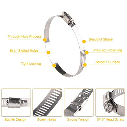 Winlong 8 Pack 4" Stainless Steel Hose Clamps, SAE 64 Worm Gear Drive Hose Clamps 2 1/2"- 4 1/2" (64-114mm) for Automotive Plumbing, 2 3/4'', 3'', 3 1/2", 3 3/4'' Clamps - size: SAE#64 (2-1/2" ~ 4-1/2") 8PK