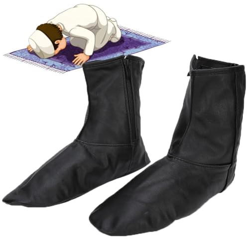 1Pair Muslim Leather Socks, Unisex Socks Zips Stockings, Islamic Thermal Prayer Winter Socks with Fleece Lined Sizes 35 to 45 (42-black) - size: 42